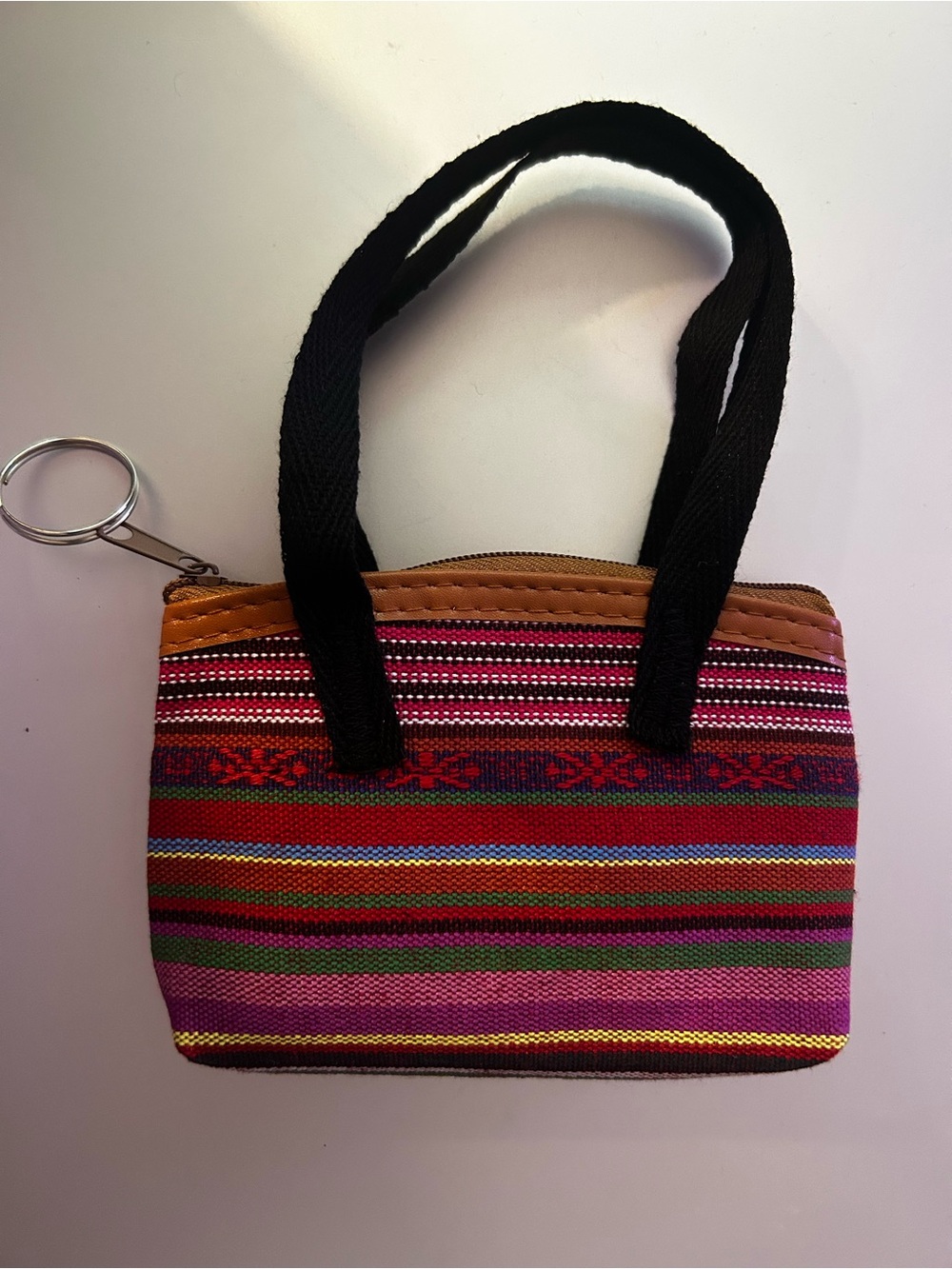 Micro tote keychain, Colorful Striped with Black Handles